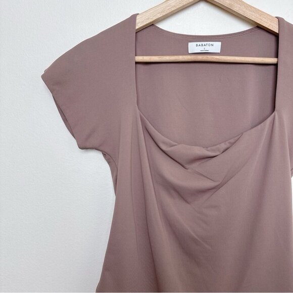 Aritzia Womens L Babaton Contour Deep Taupe Short Sleeve Square Neck Bodysuit - Picture 4 of 12